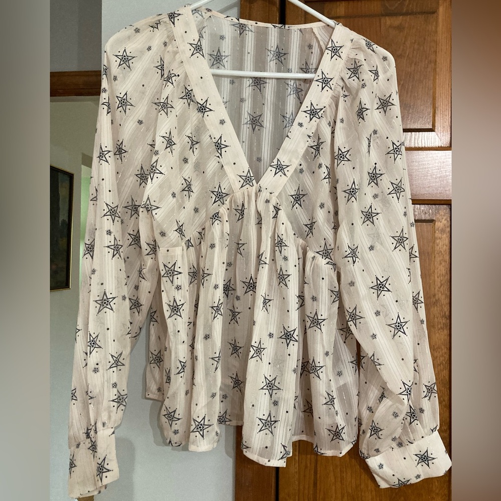 CIDER Star Whimsigoth Patterned sheer Blouse M Medium